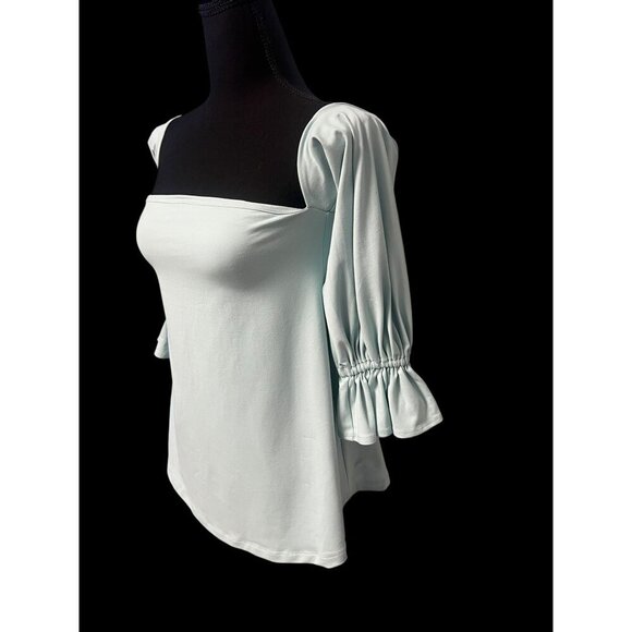 Susana Monaco Womens Off-Shoulder Top Bell Sleeves In Light Blue Cottagecore boh - Picture 3 of 10